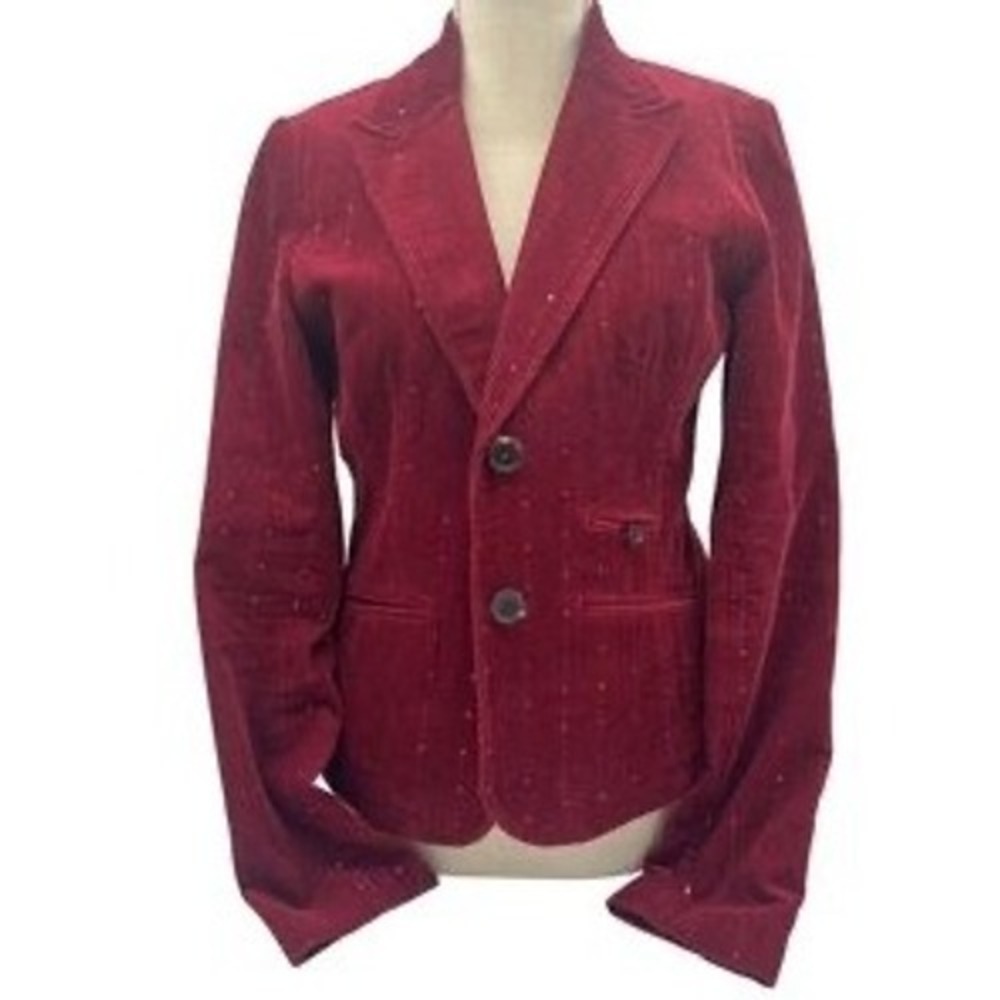 American Eagle Vintage Corduroy Sequin Blazer Women's‎ Small Burgundy Y2K Preppy